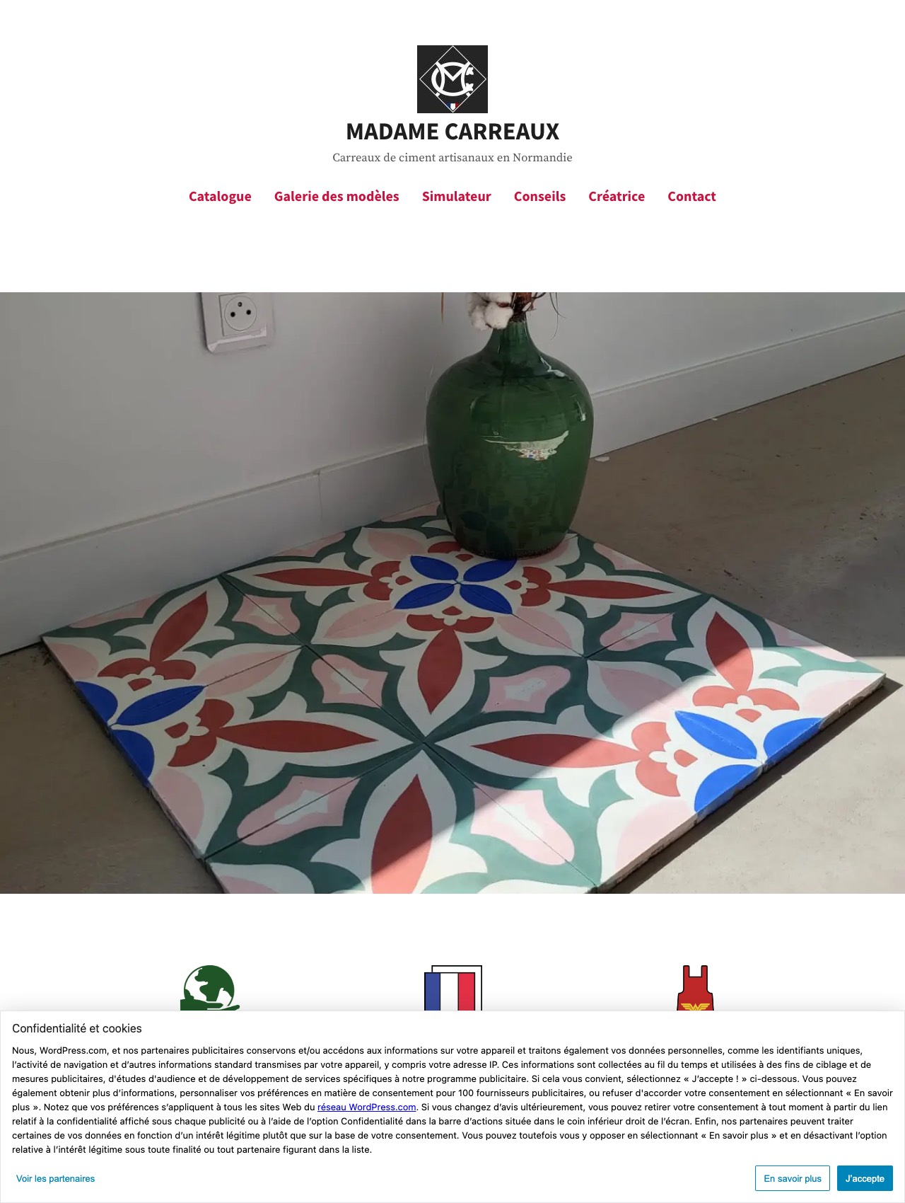Capture du haut de la page d'accueil du site actuel de Madame Carreaux